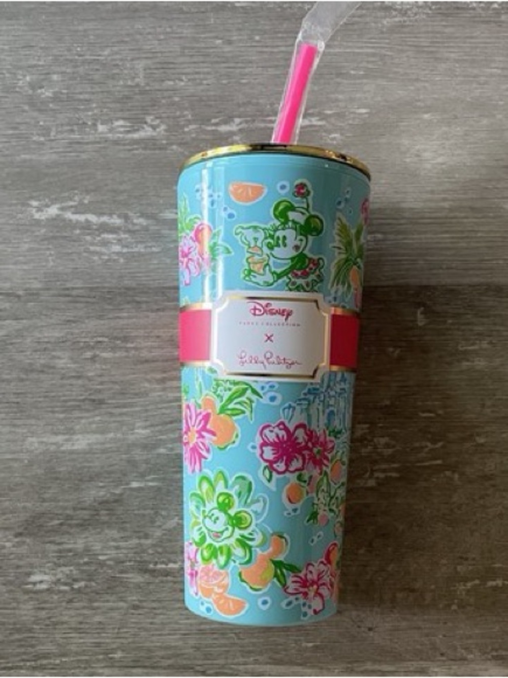 NWT Rare Lilly Pulitzer X Disney Tumbler Bottle Blue Ibiza Lilly Loves Disney